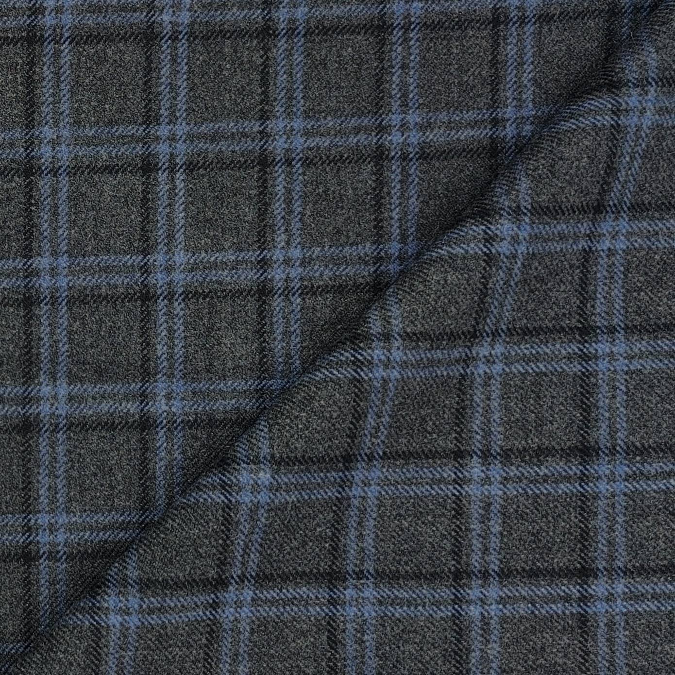 Tweed Blazer Fabric Raymond Wool Blended Broad Check Colour Grey N Blue